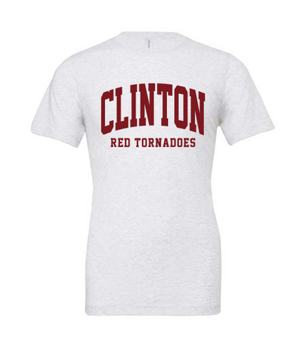 Clinton School Adult Curved Clinton Maroon Bella Canvas t-shirt