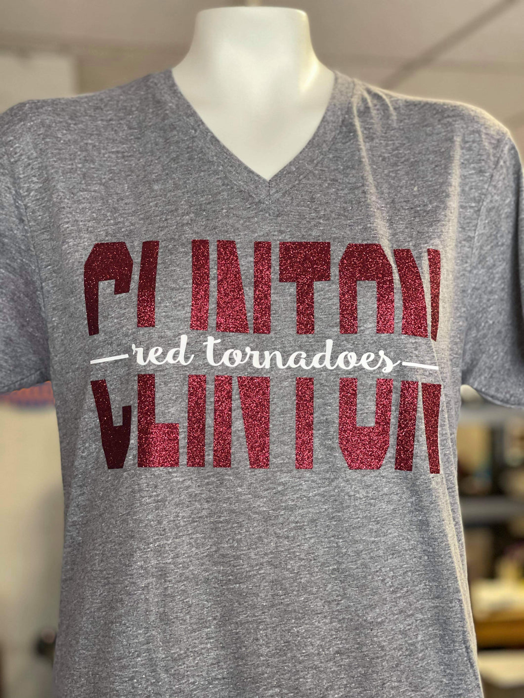 Clinton Red Tornadoes Glitter V-Neck